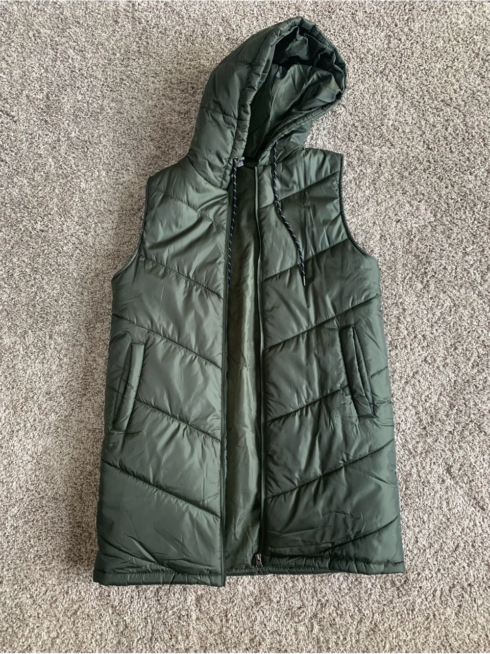 Zella Hooded Puffer Vest in Olive Green
